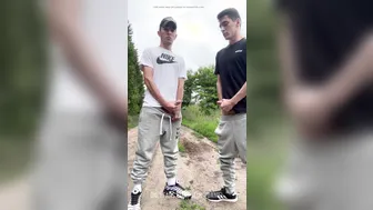 Straight Friends Jerking Off Together in Nike Gear Outdoors