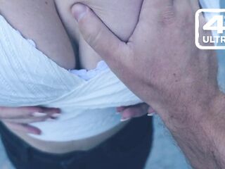 Public Parking Lot Tugjob Gone Wild Soaked & Sloppy Tugjob Leads to Giant Tit Spunk fountain