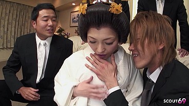 Traditional Japanese Mature Step-Mom seduce to multiple Creampie and Facial Gangbang