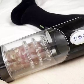 Trying New Masturbation Toy While Dressed in Compression Socks