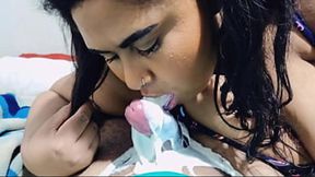 Stepdaughter gets intense cumshot in stepfather's mouth