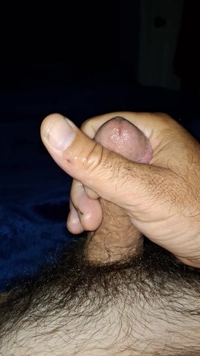 Stroking my fat little hairy dick while playing with her feet