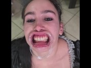French maid tries to drink her own piss through lip retractor | funny fail