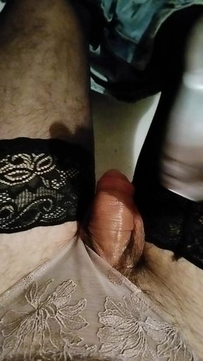 Stockings and pink thongs my step mother