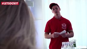 Seductive Secretary Engages in Rough Role Play with Pizza Delivery Guy