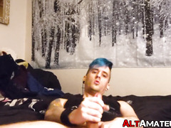 Ashens cock erupts cum after relentless solo masturbation