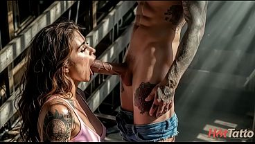 Amateur sex in an abandoned auto repair shop with a tattooed beauty who loves rough sex. [AI]