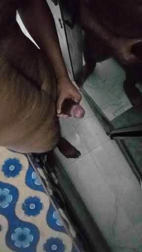 Oiling my big dick in the bedroom and masturbating Infront of mirror