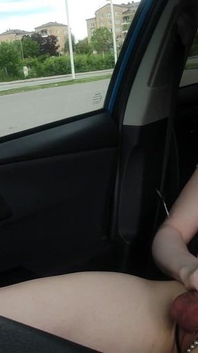 Risky Flashing From My Friend's Car, Cumshot While Blindfolded
