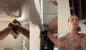 My boyfriend can’t fuck me but he loves watching my bbc slut gape choking on his sissy cock