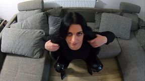 The nympho wife have cum on her Latex jumpsuit, high heels and fur-vest 246-preview