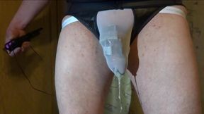 Cum Drips Through Underwear in Intense E–Stim Fetish Session