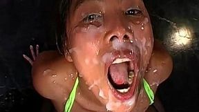 Cumslut queen devours multiple loads in bukkake frenzy