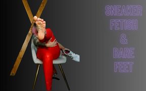 Lady Angela Polish Language Stinky Sneaker Fetish Red Latex Leggings Bare Feet MILF Dominatrix