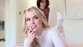Petite blonde Haley Spade keeps riding cock till creampie