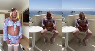 Mature Sissy Crossdresser Balcony Cum Gush Pregnant Belly Destroyed