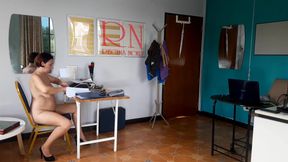 Nudist secretary. Nude employee in the office. Nude secretary is not shy about her boss. Nude office.  2 194