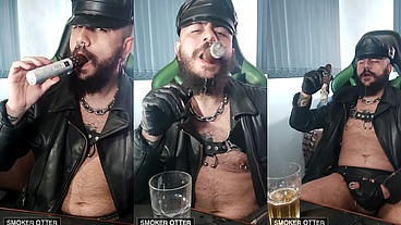 Solo pierced cigar gloved leather bate and cum