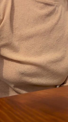 Having Pizza in a sheer blouse in public  in a restaurant exposing my big nipples   Clip 1