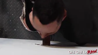 Valentin Petrov takes raw cock and cum through a glory hole