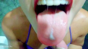 toilet public , public pool drinking pee , swallow piss , cum face slut and happy