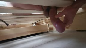 Wanking, masturbation with the bed box spring