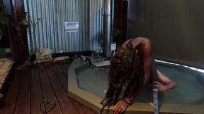 ebony milf gets her ass eaten and pussy fingered in a hot tub