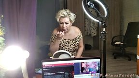 hot russian granny in a leopard costume smokes and talks about life until she starts sucking a young lover s dick