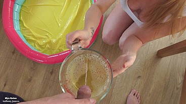 Nasty slut playing in a pool of piss - piss shower - piss drinking from cock - face fuck