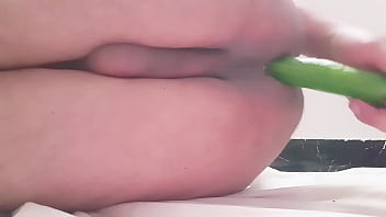 Sissy Horny Shoves Cucumber in her Asshole