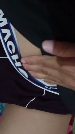 Horny college student beating his dick and fucking the pillow