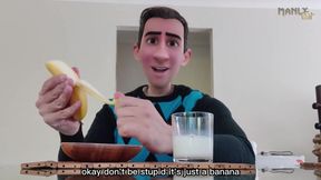 Step son feeds hungry step dad breakfast under table while moms downstairs