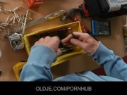 Shy oldman seduced and fucked by bold hussy blonde