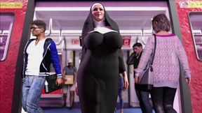 Do You Believe in God? Futa Nun inviting Busty Luna to  in Futanari Faith Church on Train