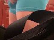 Dude toweling off and changing in gym locker room