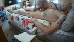 stepson cums from blowjob and masturbation