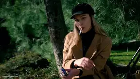Blonde Teases Outdoors in Public Park Masturbation