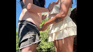 Girl Fucking Trans Girlfriend in the Woods Blowjob, Pegging and Rimming Until She Breaks