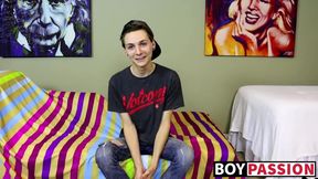 Skinny cutie gets interviewed and then he toys with his dick