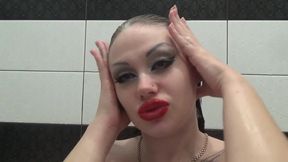 Hair washing and wet hair brushing with sexy makeup