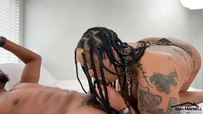 Gorgeous BBW with Tattoos gives Mind-Blowing BJ to Giant Ebony Shaft