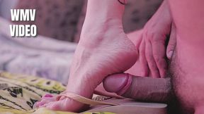 Flip flops massage your dick and my big toes gives very sexy footjob (WMV VIDEO)
