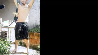 Twink hardcore anal fuck with hose pipe in tub