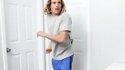 Cougar blonde with giant boobs is horny and will use her stepson's dick for pleasure