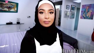 My Hijab wearing coworker Babi Star is getting used to sucking my cock and fucking ha