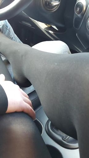Stylish woman teases taxi driver in the car with her sexy legs   Clip 1