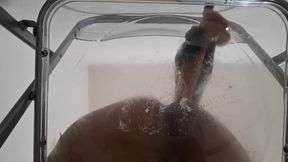 POV: Dirty Talk Fat Ass Trans Raven Facesitting and Anal Creampie after Riding Dildo through Transparent Chair