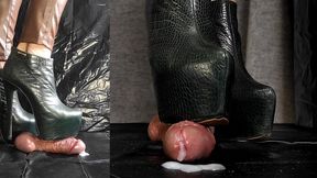 GREEN HEELED BOOTS BOOTJOB IN THE GARAGE (4K)