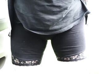 Despairing leggings pee along the road