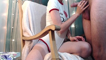Handjob for Daddy Covers My Titties in Cum